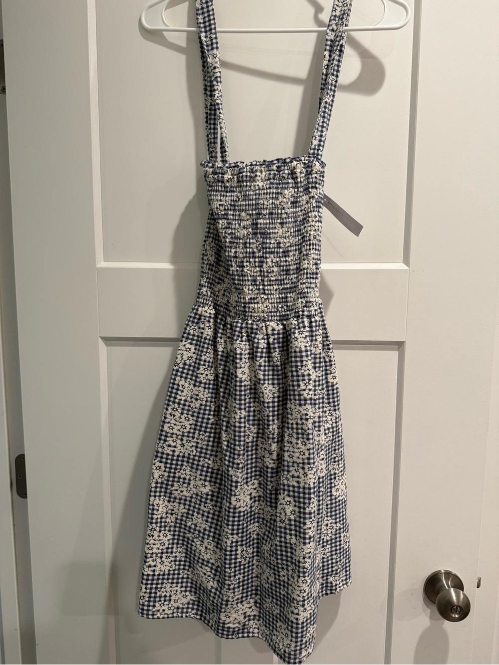 American Eagle Outfitters Blue and White Gingham Smocked Dress